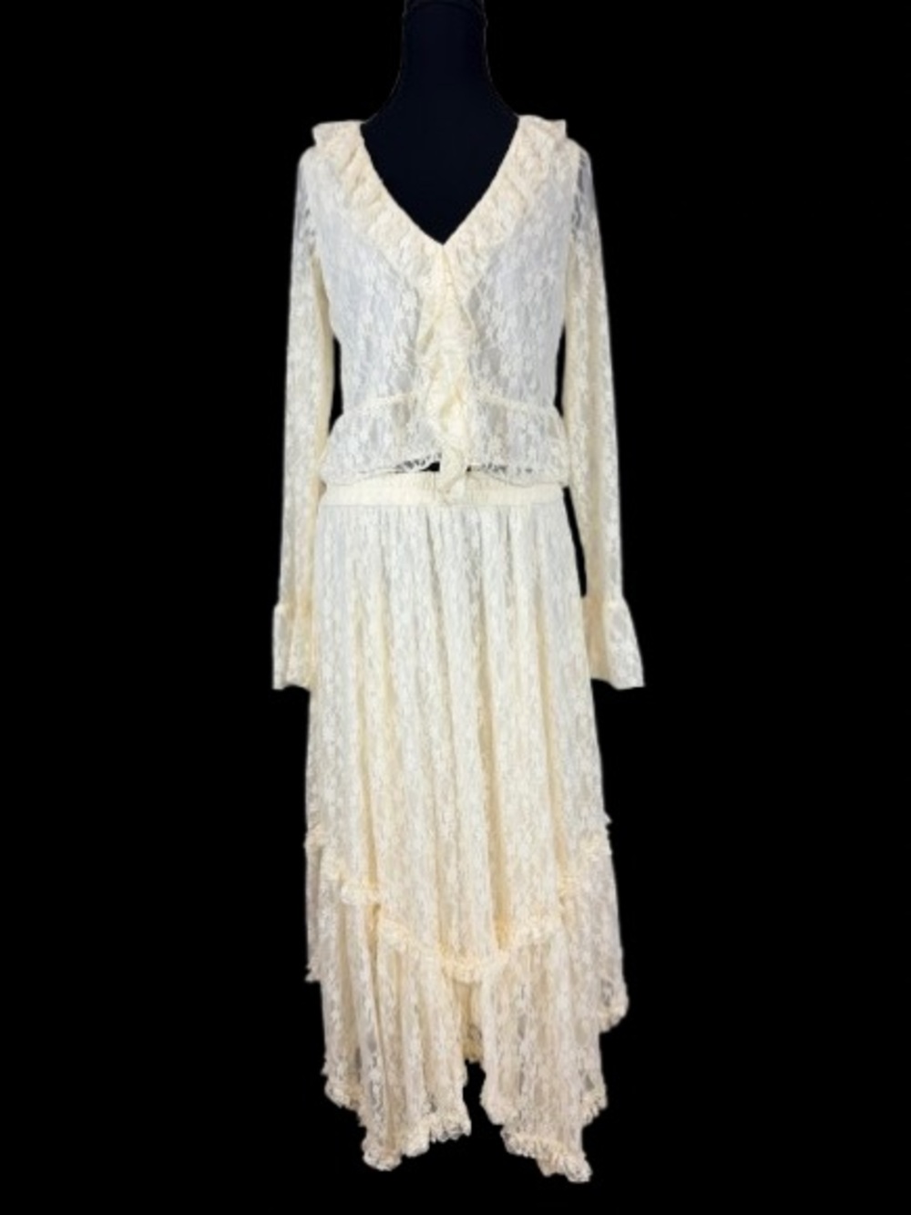 American Eagle Cream Lace Two Piece Maxi Skirt Set Cottagecore Boho Romantic